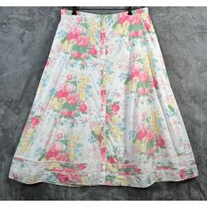 Vintage Ralph Lauren Maxi Skirt 16W Floral Button Front Cottage Rose Country